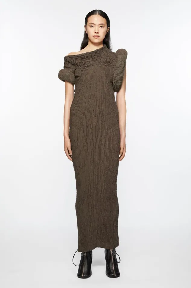 Acne Studios Asymmetric Knit Dress Taupe Grey Woman Dresses