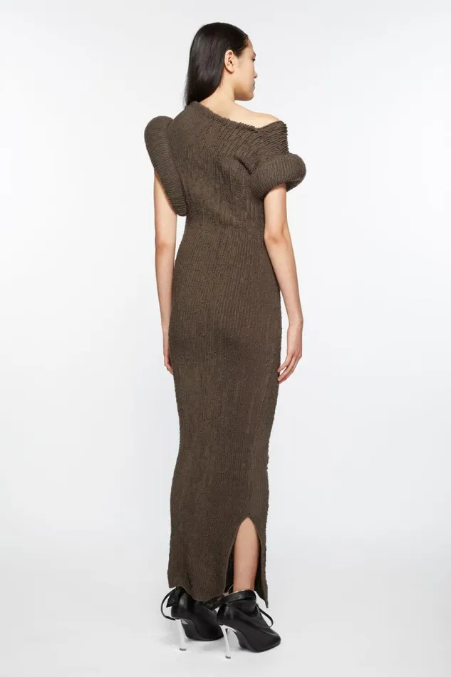 Acne Studios Asymmetric Knit Dress Taupe Grey Woman Dresses