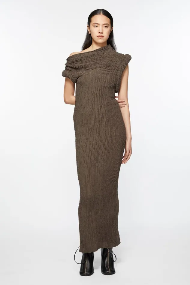 Acne Studios Asymmetric Knit Dress Taupe Grey Woman Dresses