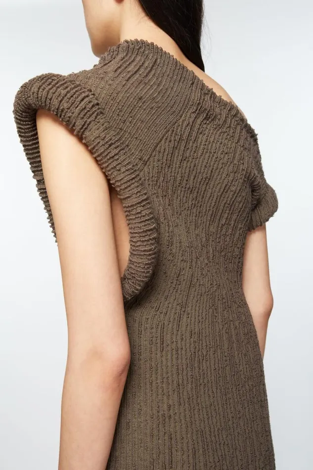 Acne Studios Asymmetric Knit Dress Taupe Grey Woman Dresses