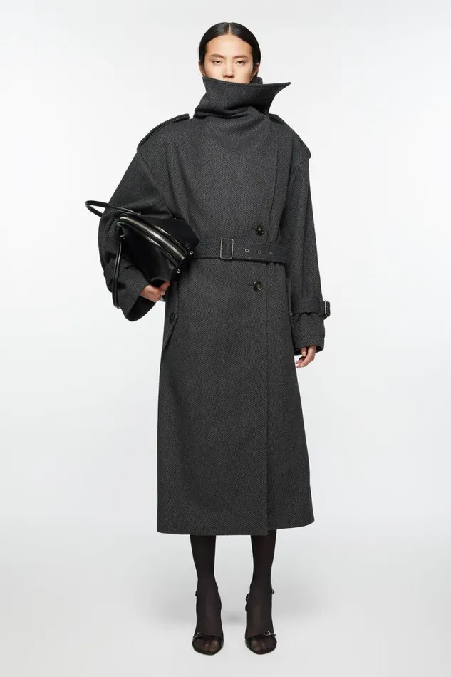 Acne Studios Belted Coat Greyblack Woman Outerwear