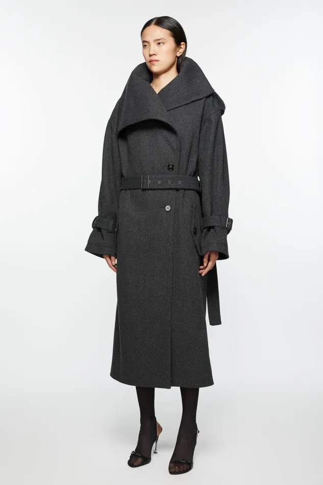 Acne Studios Belted Coat Greyblack Woman Outerwear