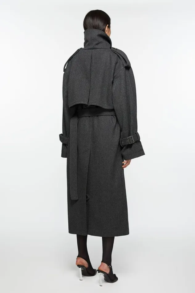 Acne Studios Belted Coat Greyblack Woman Outerwear