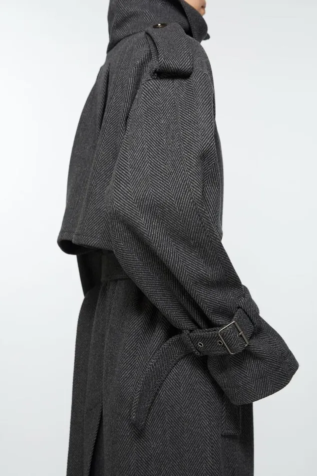 Acne Studios Belted Coat Greyblack Woman Outerwear
