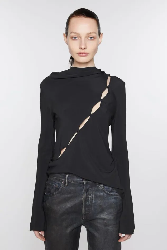 Acne Studios Button Through Blouse Black Woman Shirts and Blouses