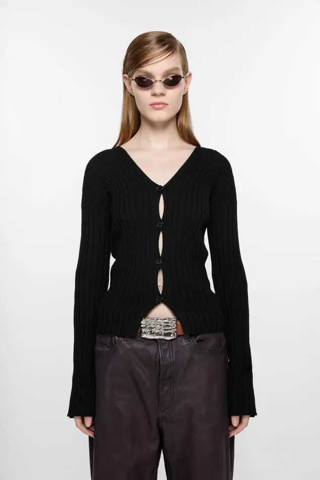 Acne Studios Buttonup Rib Cardigan Black Woman Knitwear