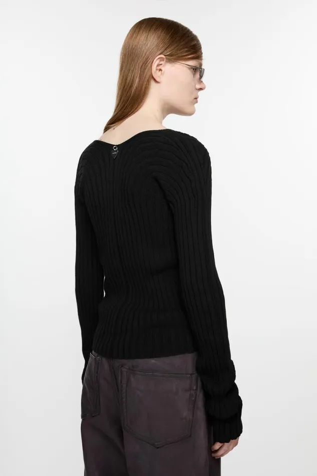 Acne Studios Buttonup Rib Cardigan Black Woman Knitwear