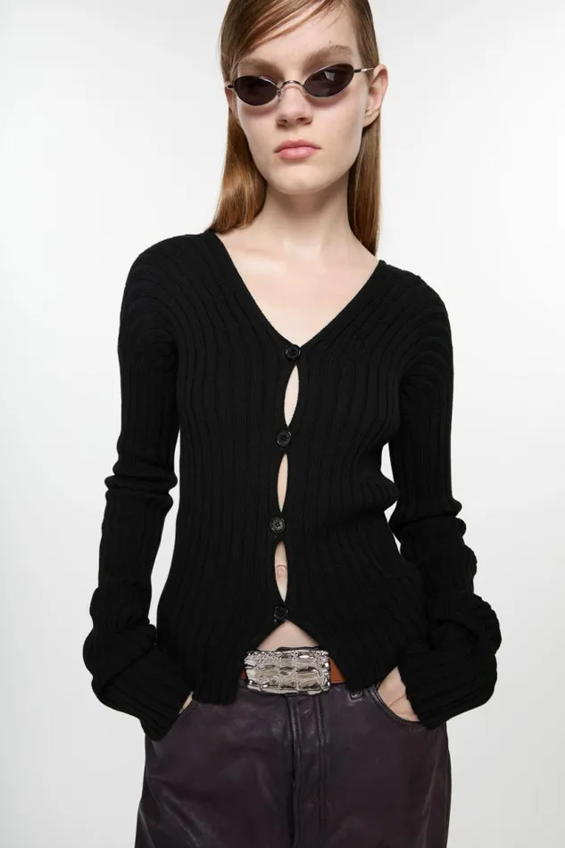 Acne Studios Buttonup Rib Cardigan Black Woman Knitwear