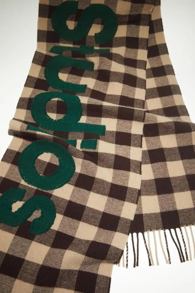 Acne Studios Check Logo Scarf Browngreen Man Scarves