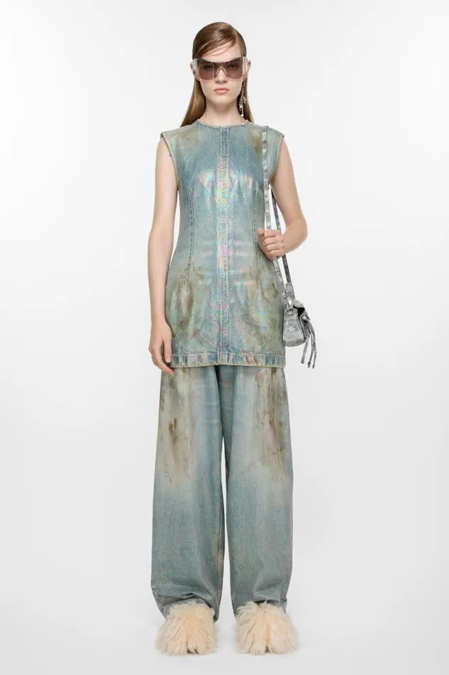 Acne Studios Coated Denim Dress Mid Blue Woman Dresses