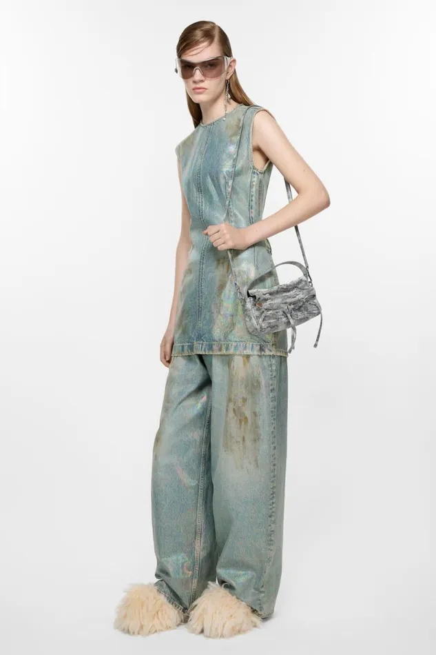 Acne Studios Coated Denim Dress Mid Blue Woman Dresses