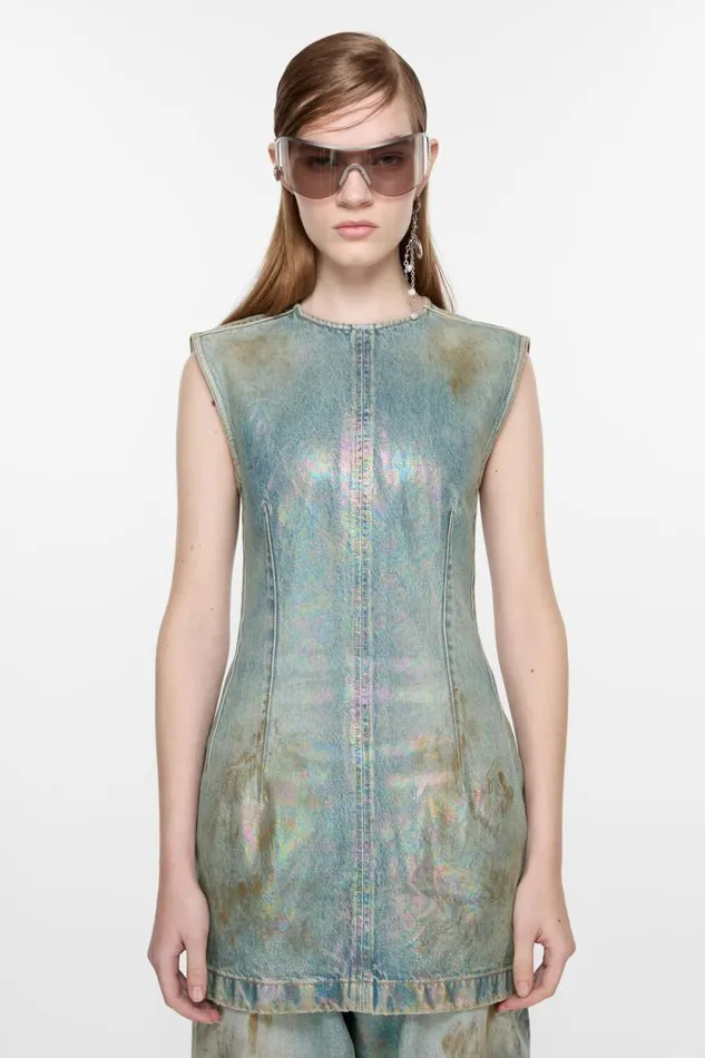 Acne Studios Coated Denim Dress Mid Blue Woman Dresses