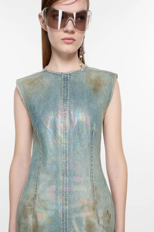 Acne Studios Coated Denim Dress Mid Blue Woman Dresses