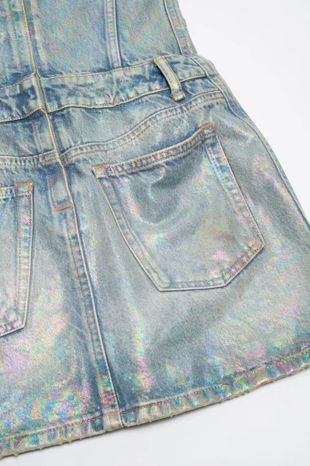 Acne Studios Coated Denim Dress Mid Blue Woman Dresses