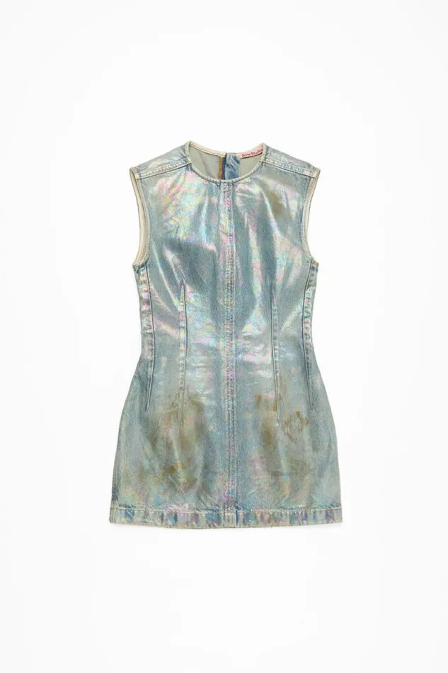 Acne Studios Coated Denim Dress Mid Blue Woman Dresses