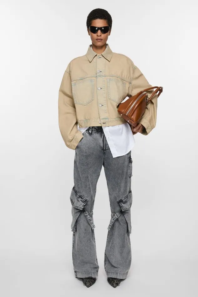 Acne Studios Denim Jacket 8211 Oversized Cropped Fit Light Sand Woman Outerwear