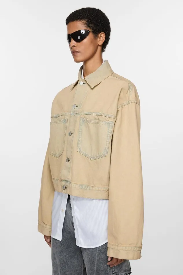 Acne Studios Denim Jacket 8211 Oversized Cropped Fit Light Sand Woman Outerwear