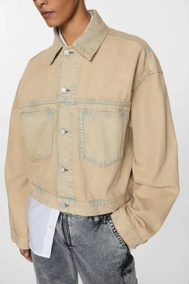 Acne Studios Denim Jacket 8211 Oversized Cropped Fit Light Sand Woman Outerwear