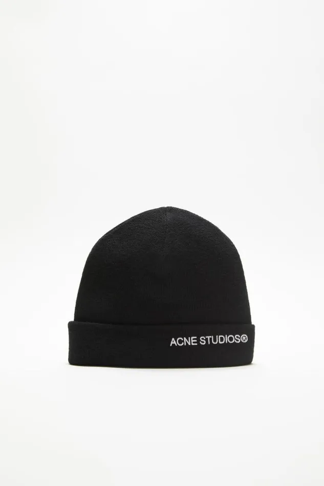 Acne Studios Embroidered Logo Beanie Black Woman Hats