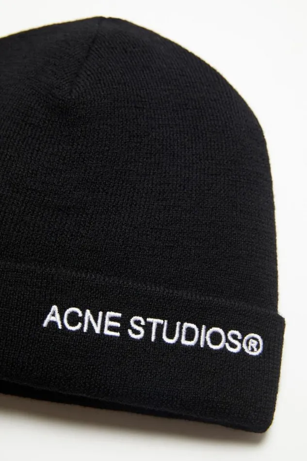 Acne Studios Embroidered Logo Beanie Black Woman Hats