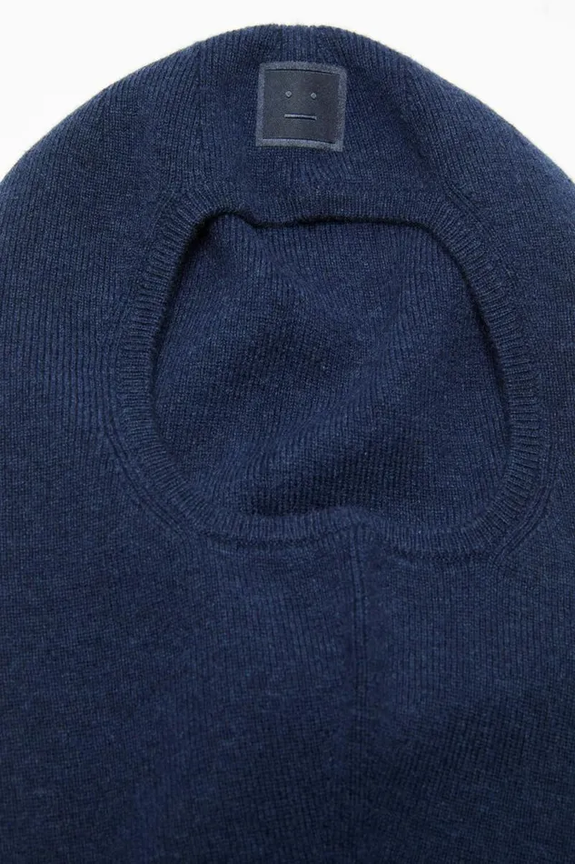 Acne Studios Face Logo Balaclava Beanie Navy Melange Woman Hats