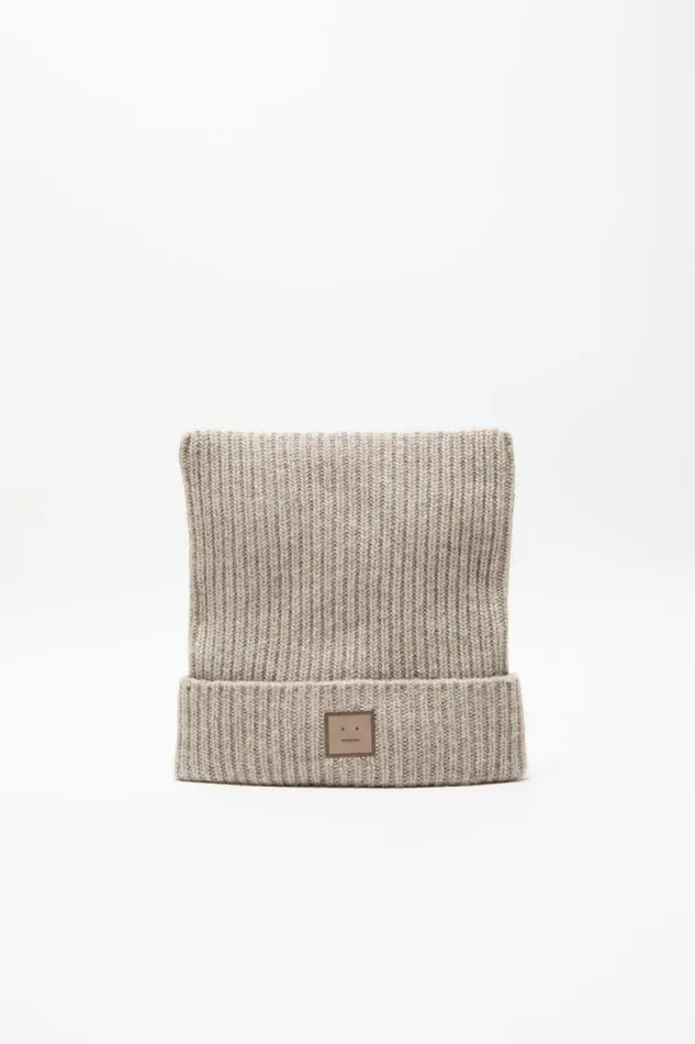 Acne Studios Face Logo Square Beanie Greige Melange Man Hats