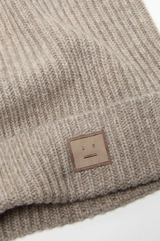 Acne Studios Face Logo Square Beanie Greige Melange Man Hats