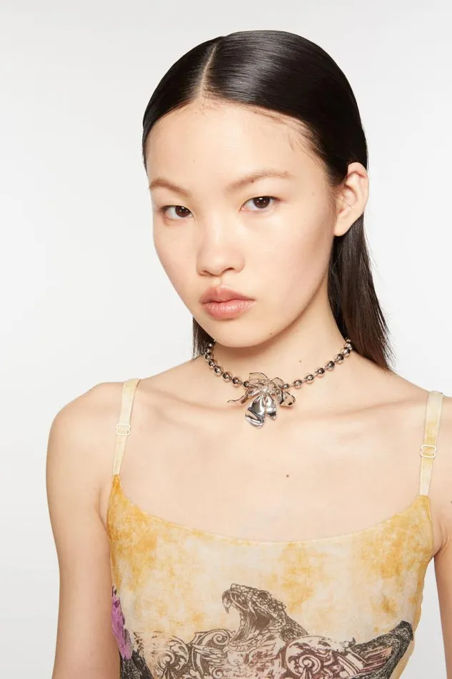 Acne Studios Flower Necklace Silvertransparent Man Jewellery