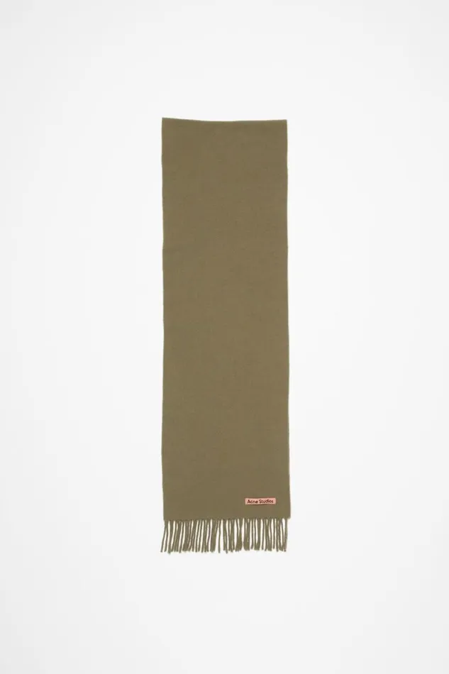 Acne Studios Fringe Wool Scarf 8211 Skinny Khaki Green Woman Scarves