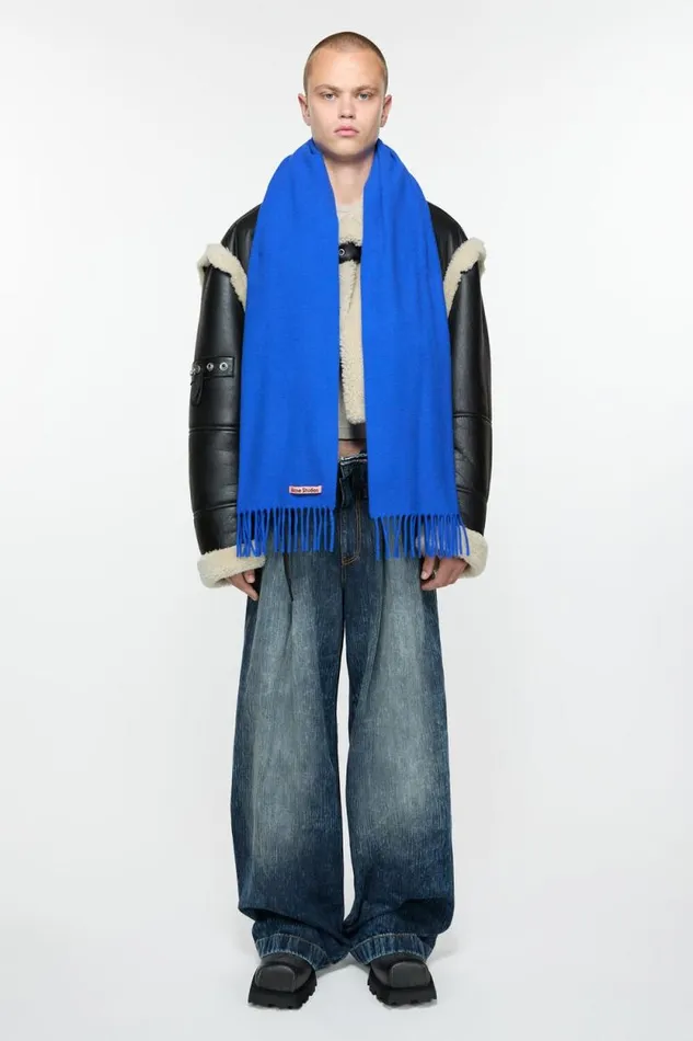 Acne Studios Fringe Wool Scarf 8211 Skinny Royal Blue Man Scarves