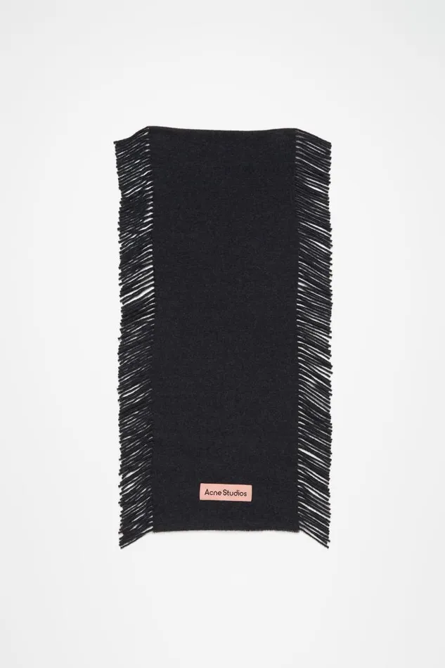 Acne Studios Fringe Wool Scarf Black Melange Woman Scarves