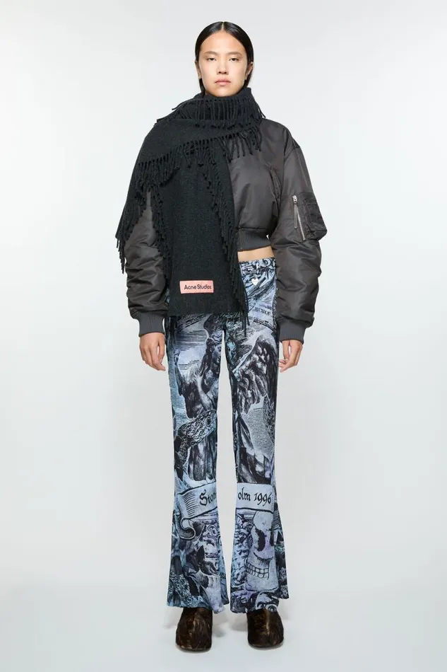 Acne Studios Fringe Wool Scarf Black Melange Woman Scarves