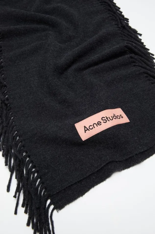 Acne Studios Fringe Wool Scarf Black Melange Woman Scarves