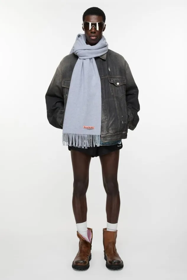 Acne Studios Fringe Wool Scarf Narrow Powder Blue Mlange Woman Scarves