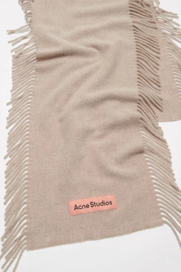 Acne Studios Fringe Wool Scarf Oatmeal Melange Woman Scarves