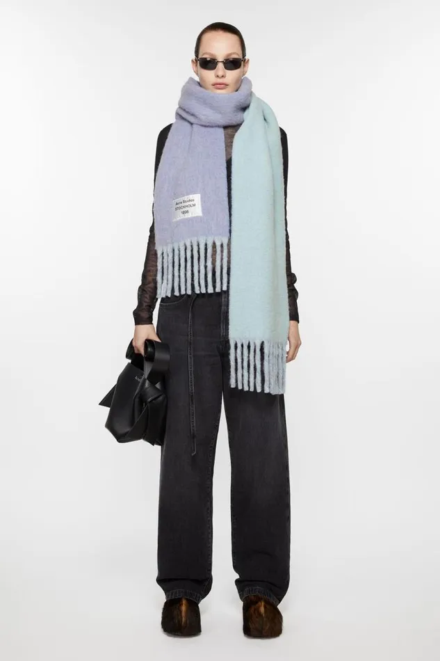 Acne Studios Fringed Scarf Logo Label Bluelight Blue Woman Scarves