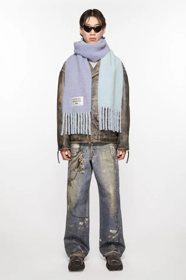 Acne Studios Fringed Scarf Logo Label Bluelight Blue Woman Scarves