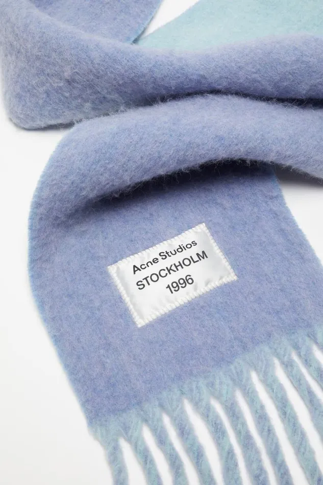 Acne Studios Fringed Scarf Logo Label Bluelight Blue Woman Scarves