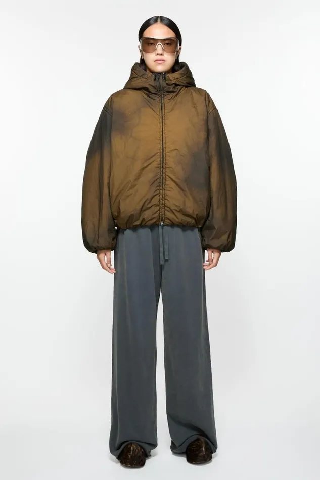 Acne Studios Hooded Puffer Jacket Beigeblack Woman Outerwear