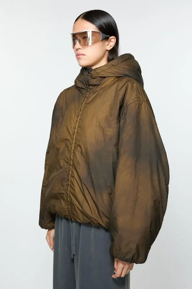 Acne Studios Hooded Puffer Jacket Beigeblack Woman Outerwear