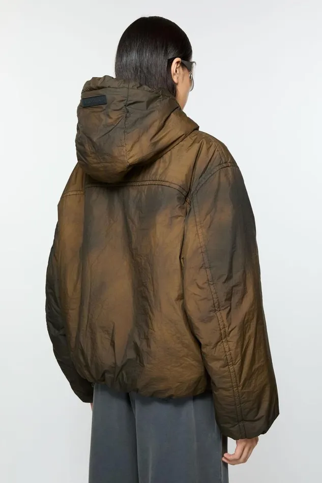 Acne Studios Hooded Puffer Jacket Beigeblack Woman Outerwear