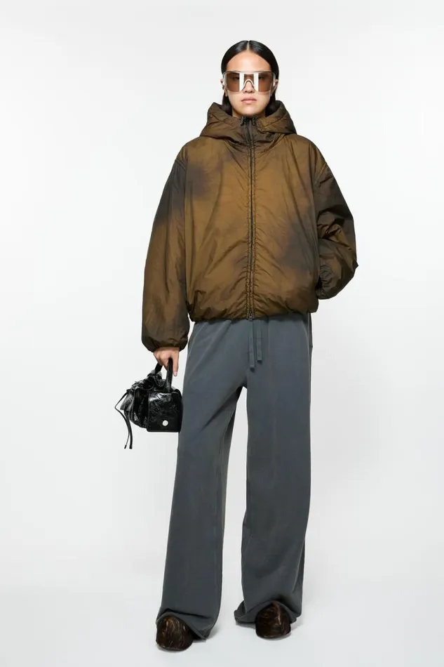 Acne Studios Hooded Puffer Jacket Beigeblack Woman Outerwear