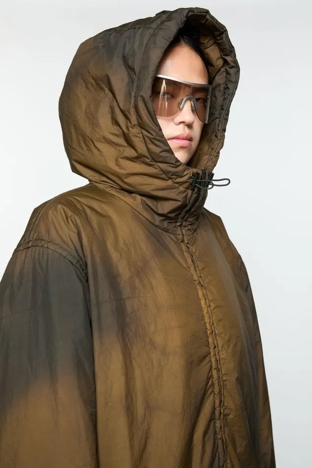 Acne Studios Hooded Puffer Jacket Beigeblack Woman Outerwear