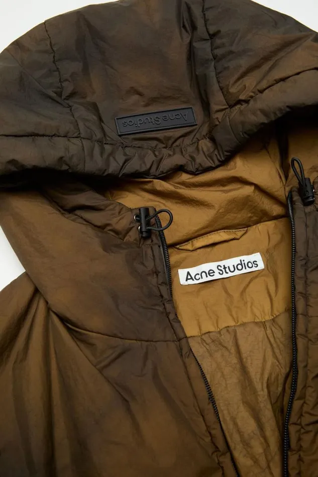 Acne Studios Hooded Puffer Jacket Beigeblack Woman Outerwear
