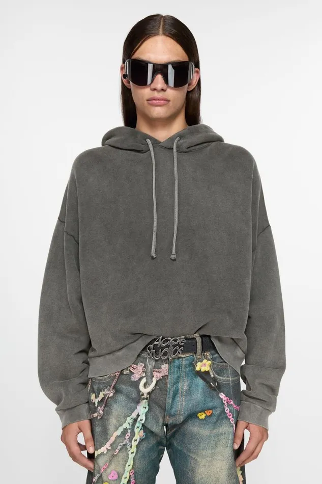 Acne Studios Hooded Sweater Logo Patch Faded Black Man Sweatshirts