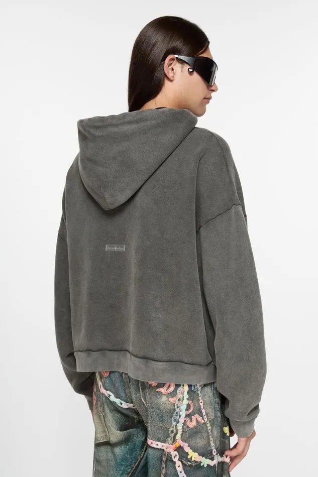 Acne Studios Hooded Sweater Logo Patch Faded Black Man Sweatshirts
