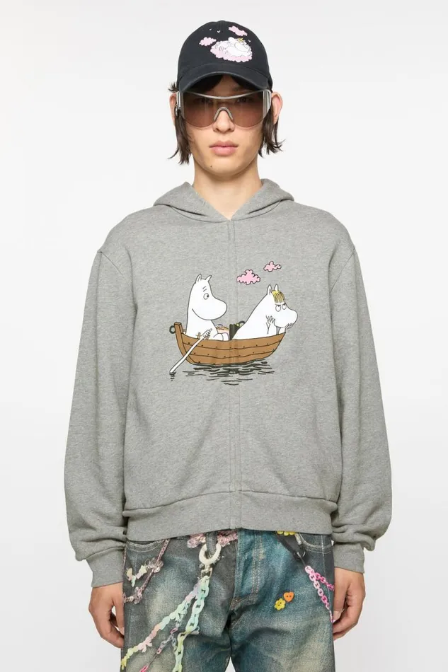 Acne Studios Hooded Zipper Sweater Acne Studios X Moomin Light Grey Melange Man Sweatshirts