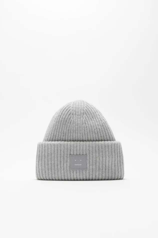 Acne Studios Large Face Logo Beanie Light Grey Melange Man Hats