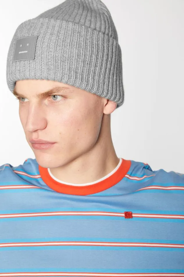 Acne Studios Large Face Logo Beanie Light Grey Melange Man Hats