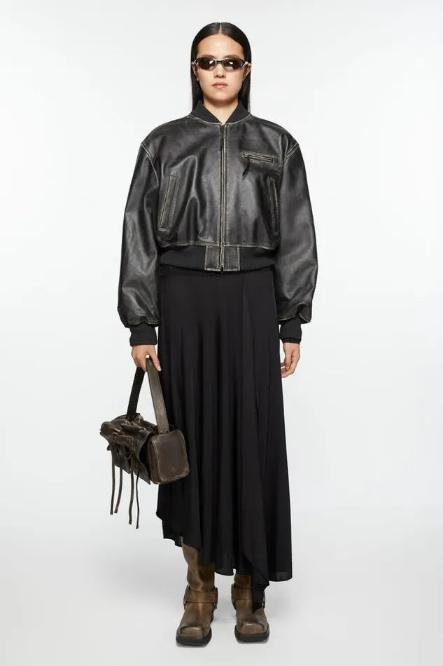 Acne Studios Leather Bomber Jacket Black Woman Outerwear